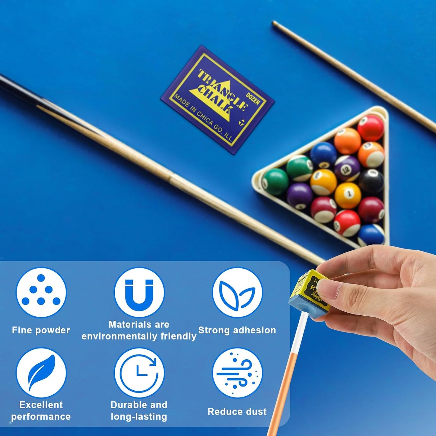 Pool Chalk, 12 Pcs Pool Chalk, Cue Chalk, Premium Cue Chalk (Blue)