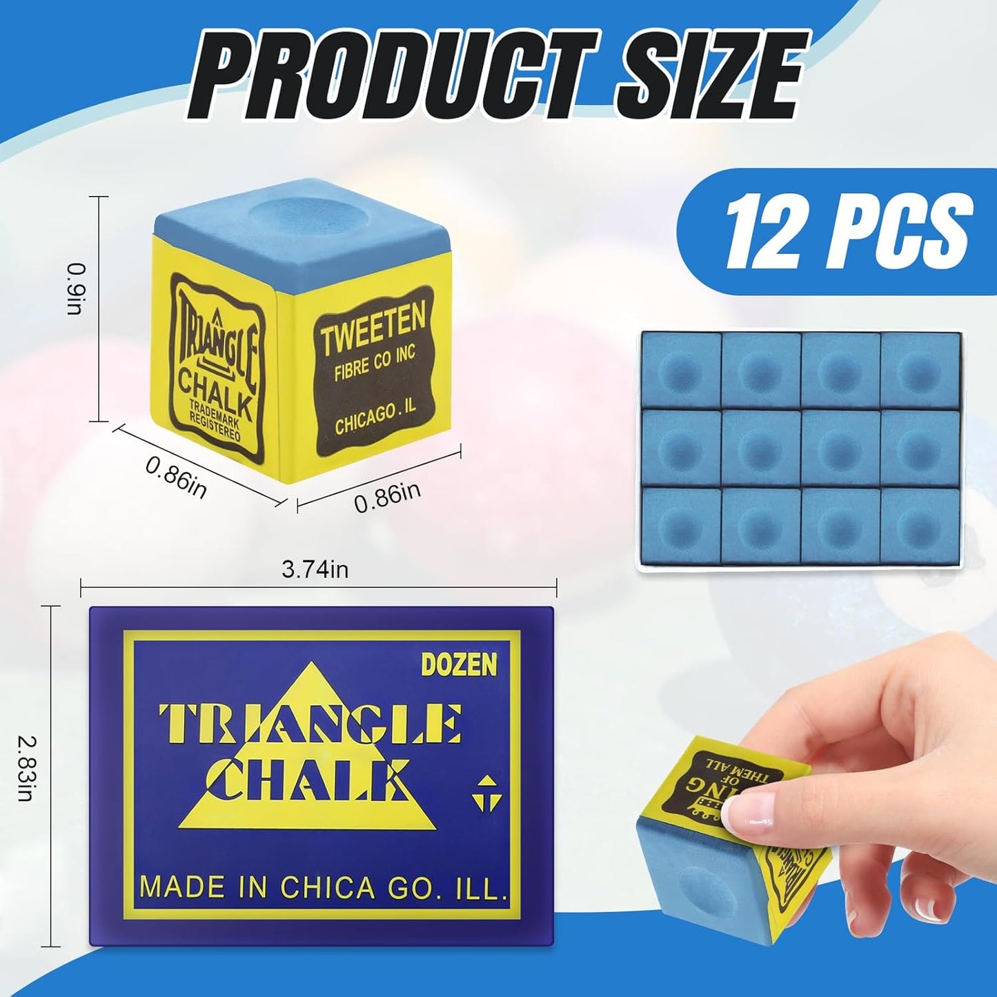 Pool Chalk, 12 Pcs Pool Chalk, Cue Chalk, Premium Cue Chalk (Blue)