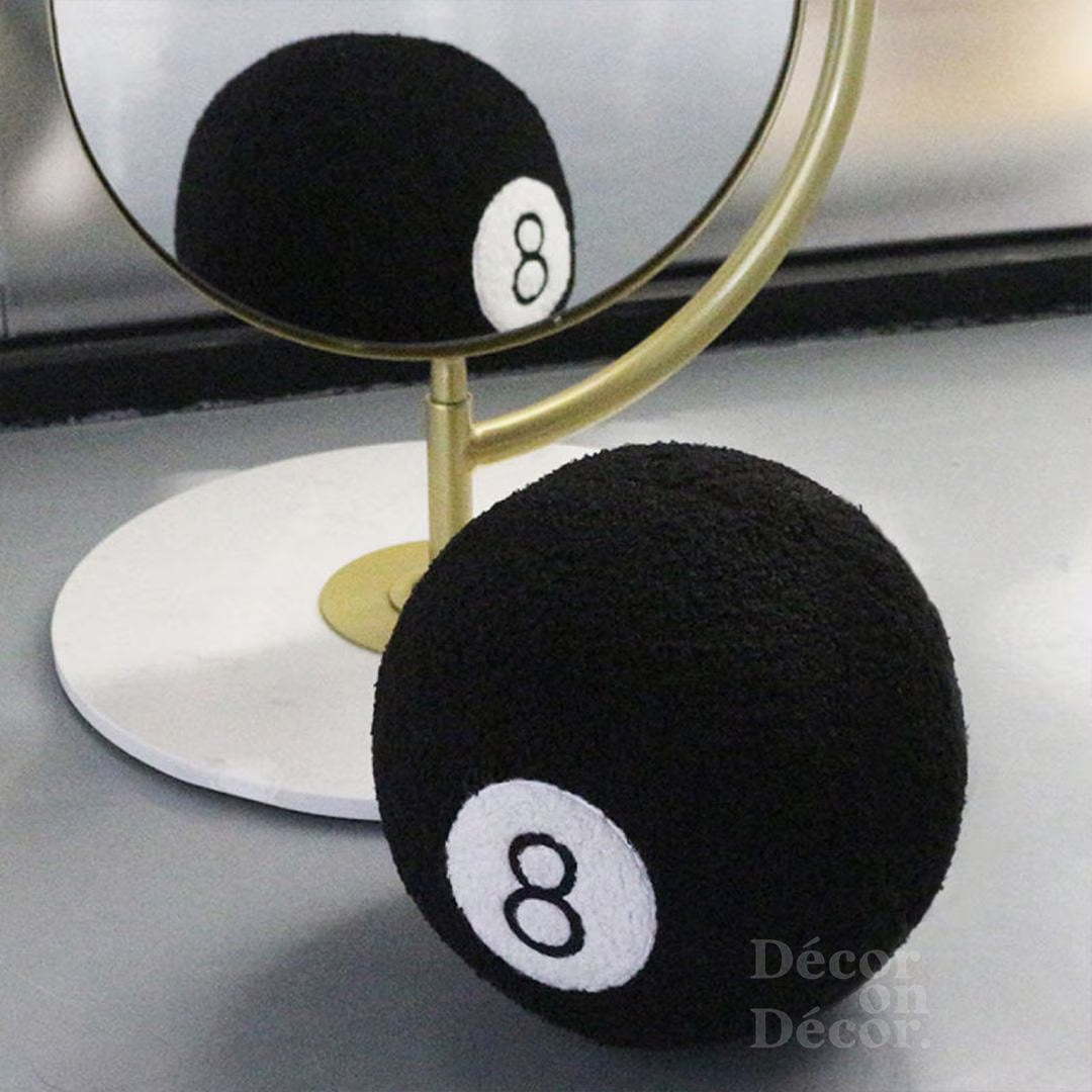 The Original 8 Ball Cushion Sphere Magic Decorative Basket Ball Bedroom Handmade Pillow Black Number Eight Tufted round Snooker Edgy Gift