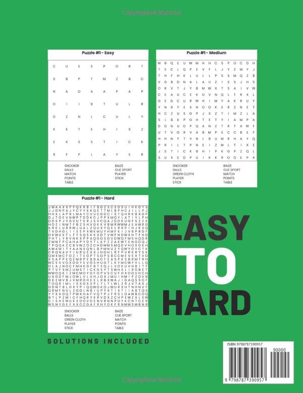 Snooker Word Search: Easy To Hard Word Find Puzzles About Snooker