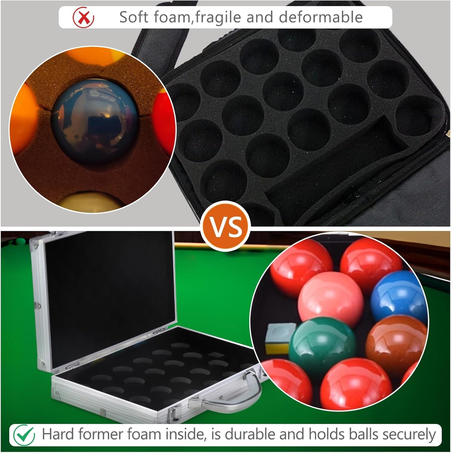 JTVTW Snooker Ball Carry Case for 2 1/16" Snooker Balls Holds 22 Balls Aluminium