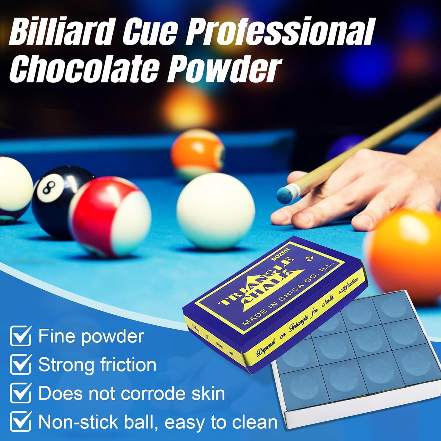 Pool Chalk, 12 Pcs Pool Chalk, Cue Chalk, Premium Cue Chalk (Blue)